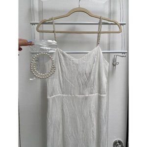 RIHOAS Wave Textured Pearl Strap Midi Dress (Small / White)